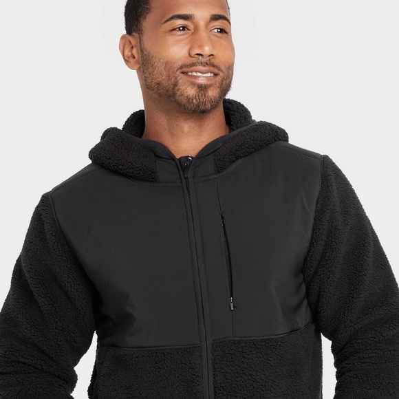 All in Motion Men’s Sherpa Fleece Full zip jacket sweatshirt size S black nwt - Picture 2 of 8